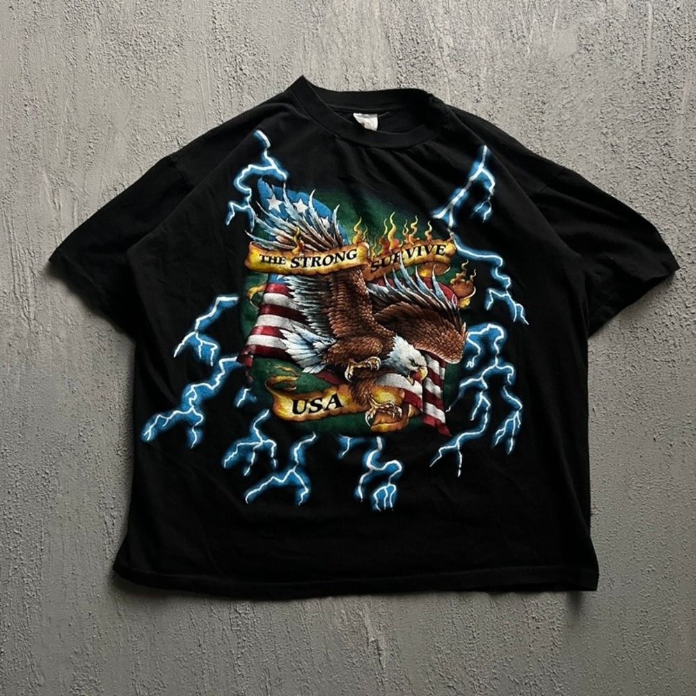 Vintage American Thunder Shirt XXL‎ Black 1990s Eagle Lightning USA